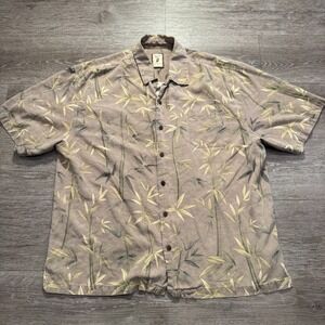 Jamaica‎ Jaxx Shirt Mens XL Floral Beige Camp Loop Collar 100% Silk Costal Adult